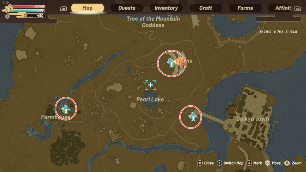 Map showing three shrine locations